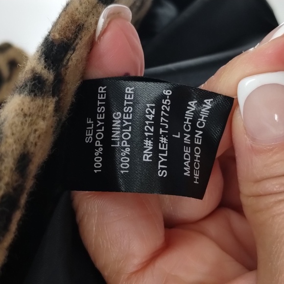 Ellison one button coat jacket size large fleece feel with pockets animal print - Picture 10 of 11